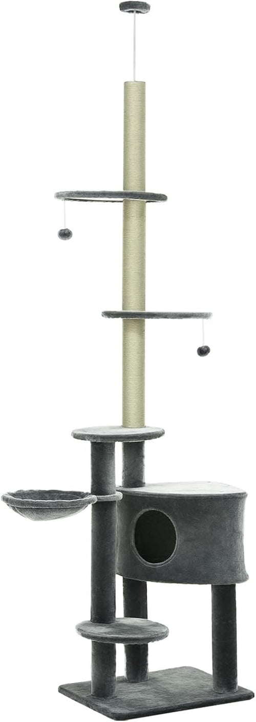 Tall Cat Tree Tower Adjustable 220–265cm 5 Tier Sisal Scratching Post