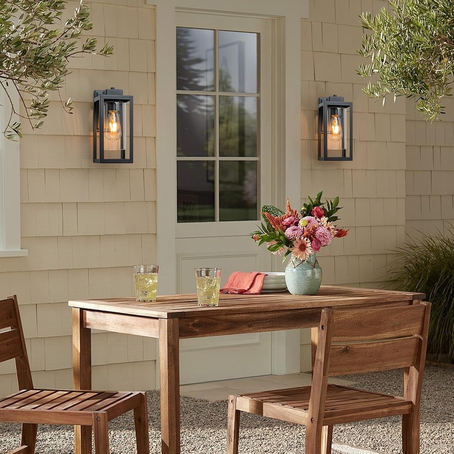 Outdoor Wall Lights, Matte Black E27 Porch Lantern, IP44 Waterproof