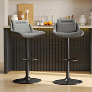 Grey PU Leather Bar Stools Set of 2 – Adjustable Rotating Kitchen Chairs