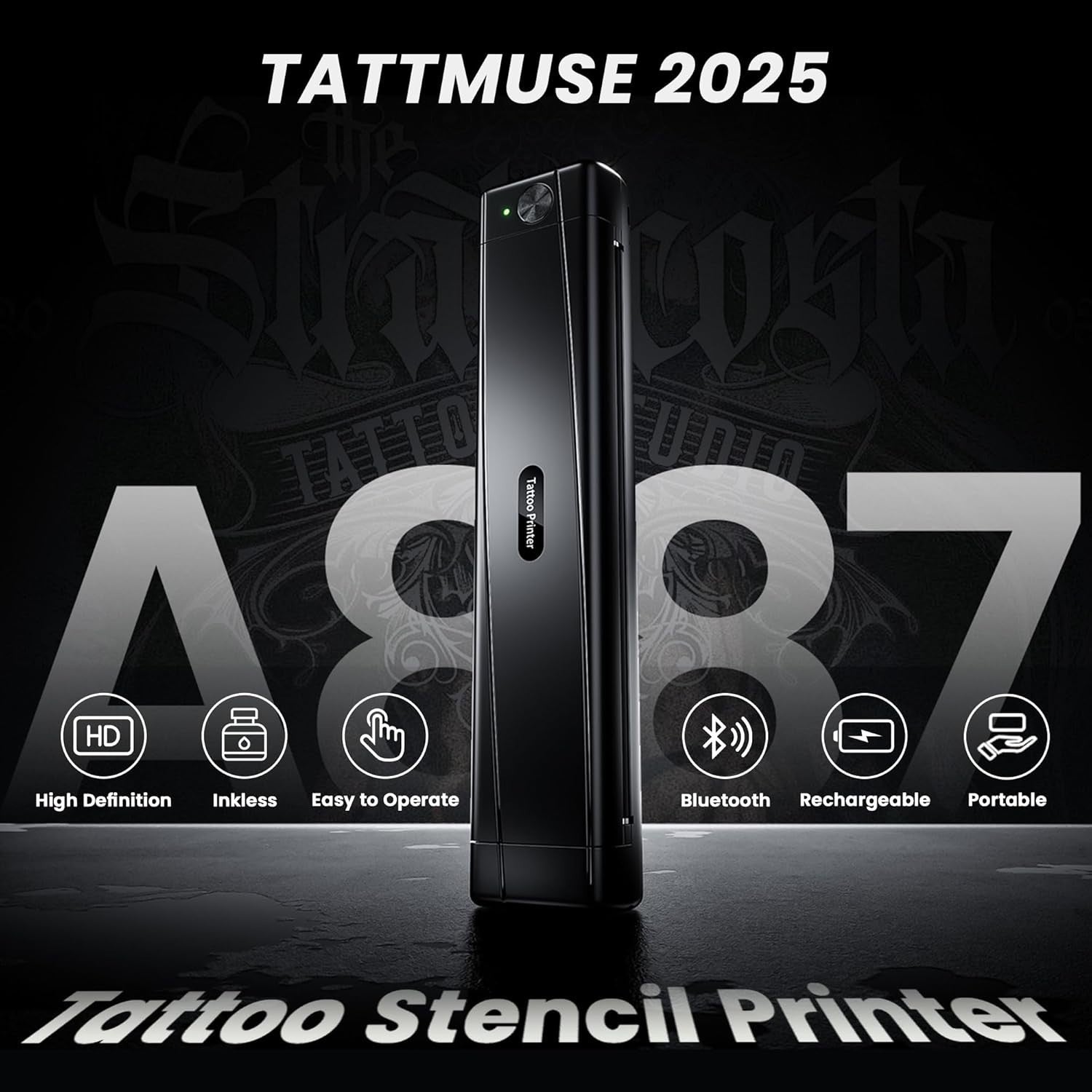 Black Tattoo Stencil Printer Wireless Thermal Tattoo Machine for Artists