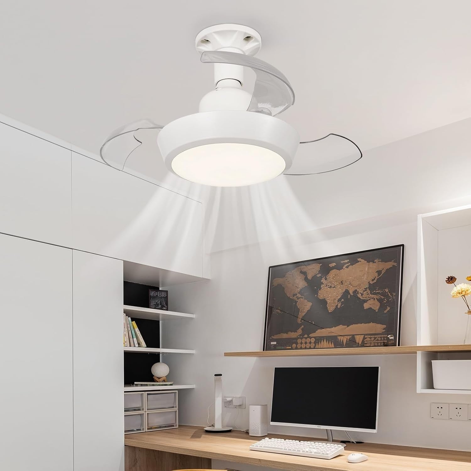 HARPER LIVING Small Ceiling Fan with Lights, 3 Retractable Blades, 30W
