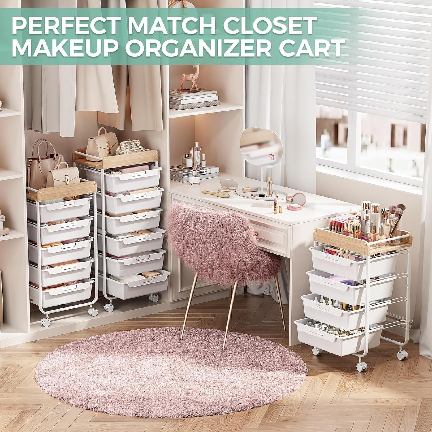 White 4 Drawer Rolling Storage Trolley Craft Office Organizer Cart