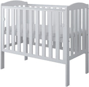 Space Saver Baby Cot with Drop Side Adjustable Height Grey Mini Crib White