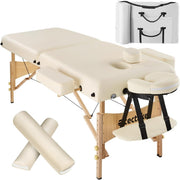 Portable Massage Table Foldable Beech Frame 7.5cm Padded Beauty Bed Beige
