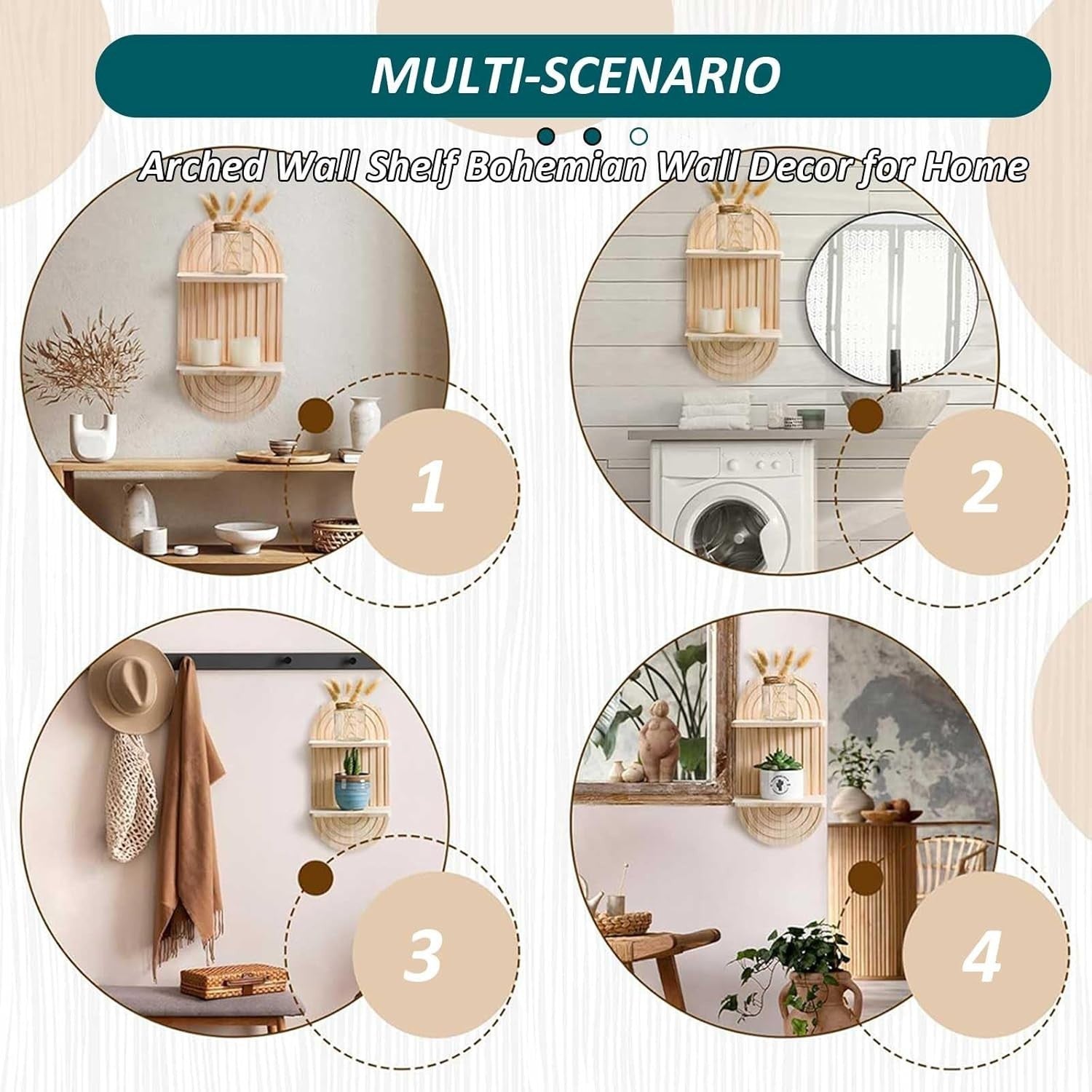 2PCS Boho Floating Wall Shelves 32x20x6cm Wooden Decor
