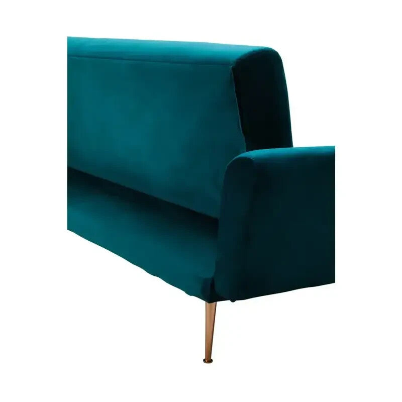 Green Velvet Sofa Bed 3 Seater w/ Gold Legs & Folding Back Modern