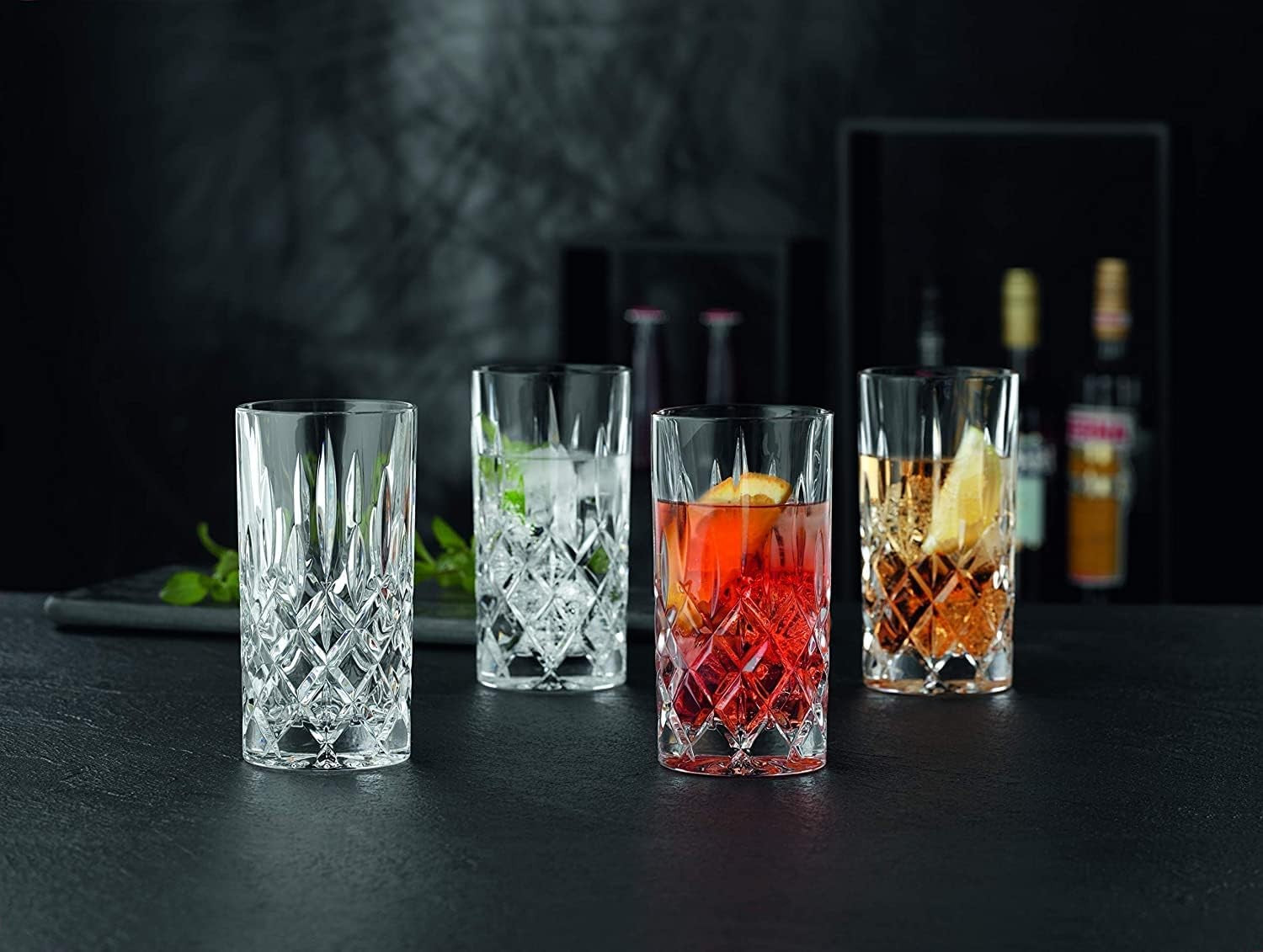Crystal Highball Glasses Set of 4 | 375ml Cut Glass Tumblers for Cocktails