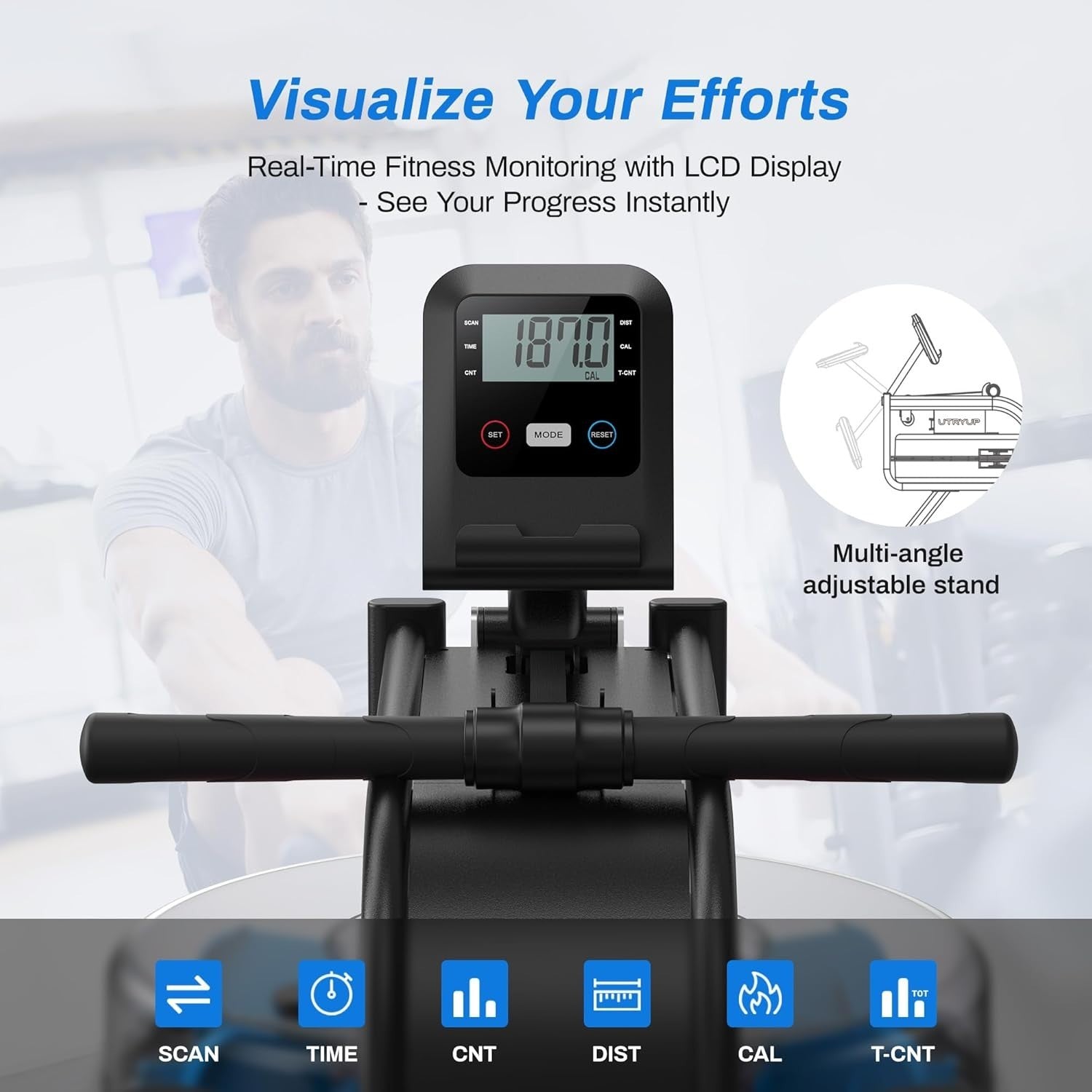 Water Rowing Machine 6-Level Resistance Quiet Steel Frame App Compatible