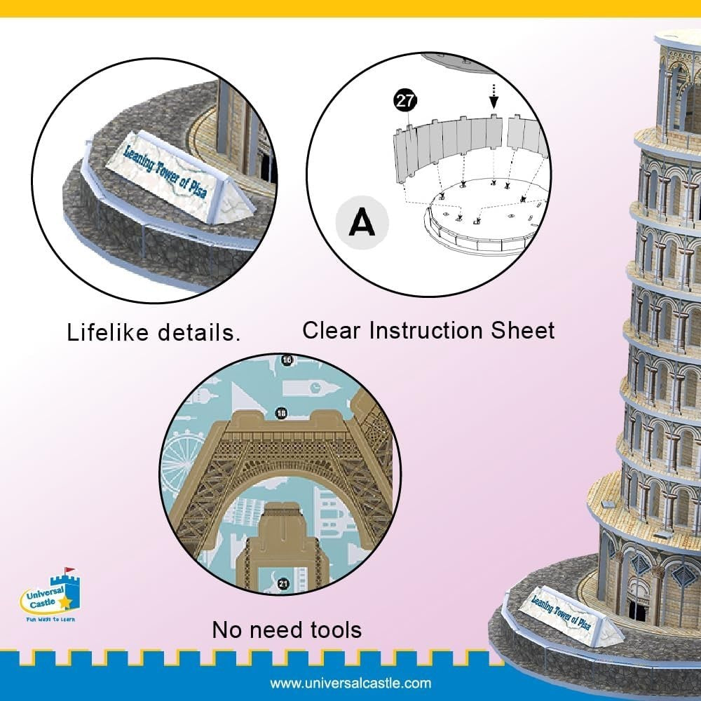 3D Leaning Tower of Pisa Puzzle DIY Model Kit for Adults Kids Gift