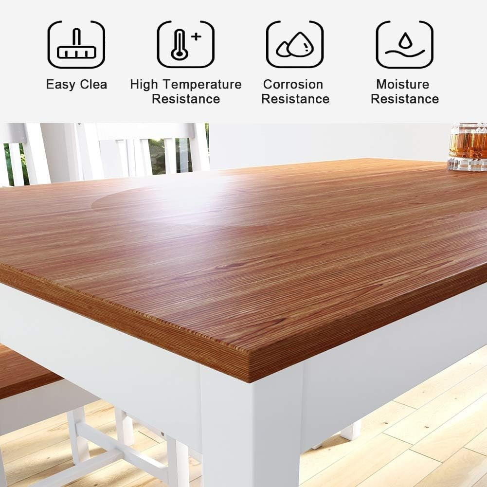 Solid Wood Rectangular Dining Table & 4 Chairs Set - Honey Kitchen Furniture