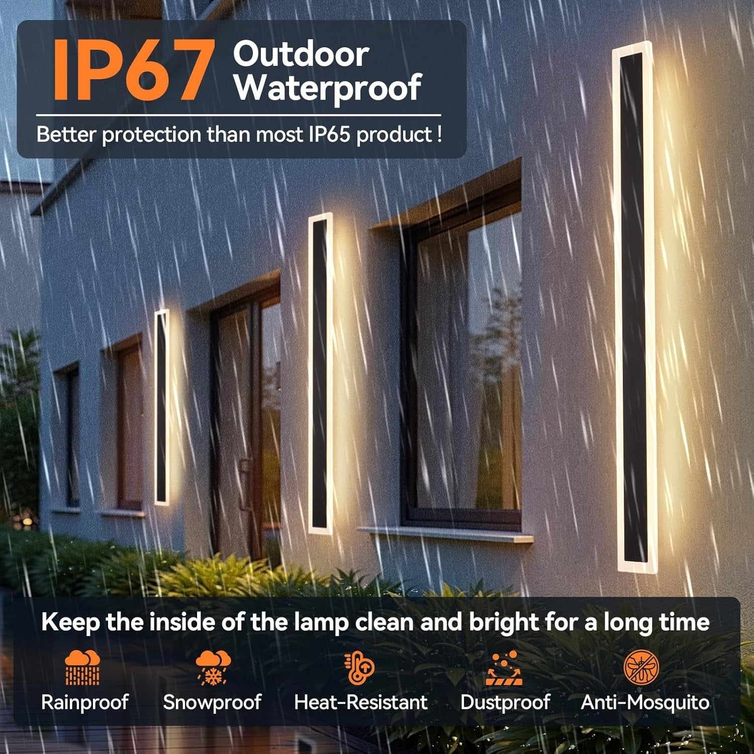 Modern Waterproof LED Wall Light Outdoor Indoor 3000K Warm White 150cm