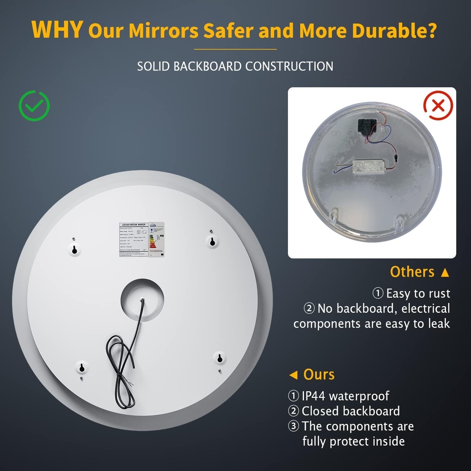 Round LED Bathroom Mirror 60cm Anti-Fog 3 Light Modes Wall Mounted Touch