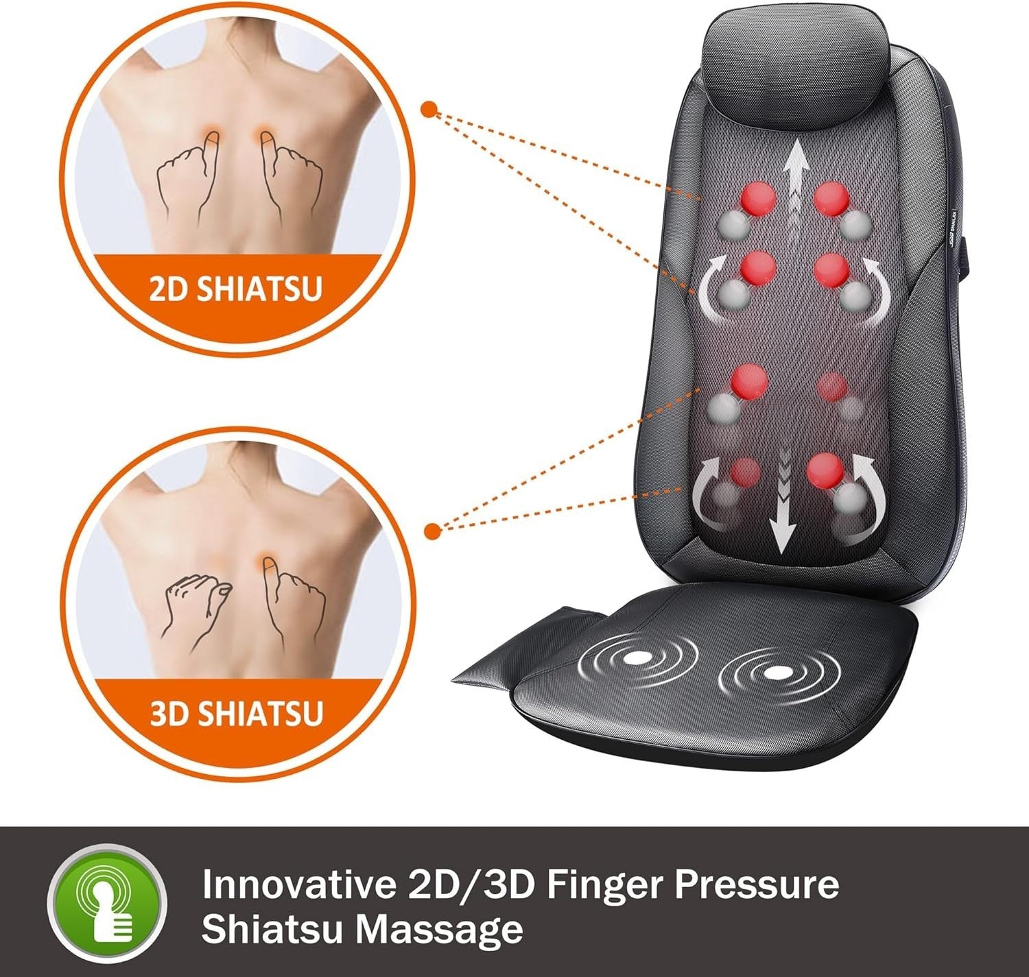 Heated Shiatsu Back Massager Chair Pad Deep Kneading for Pain Relief