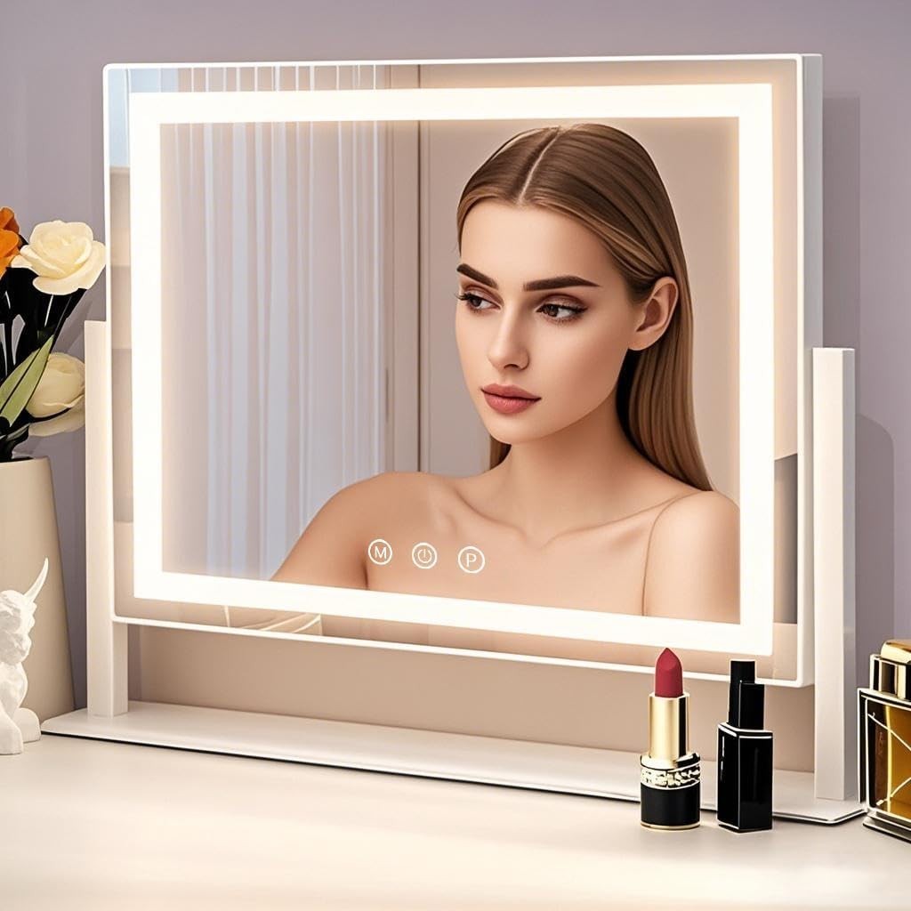 LED Vanity Mirror 40x30cm with Touch Dimming, 15X Magnification, 360°