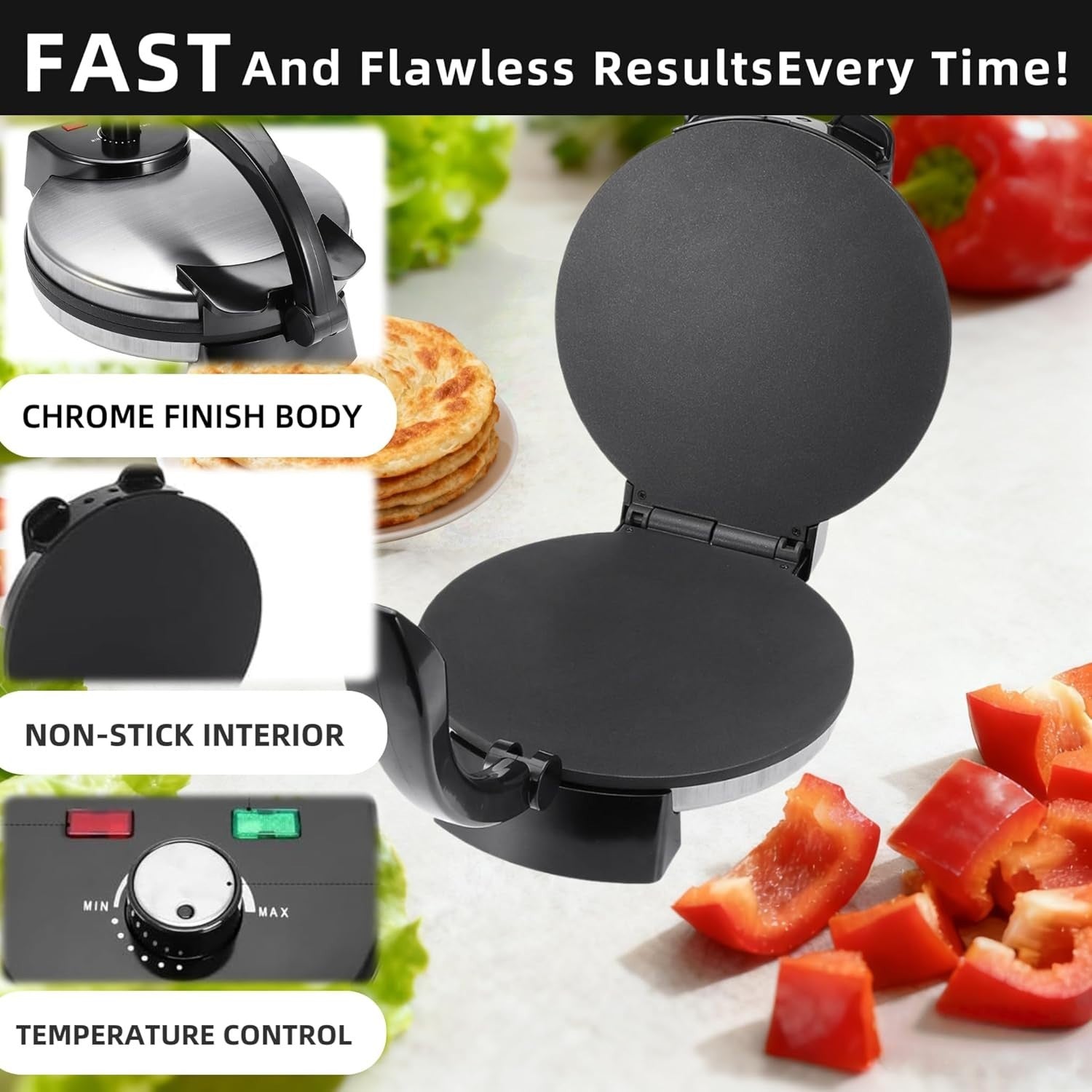 2000W 12" Electric Pancake & Roti Maker | Non-Stick Double-Sided