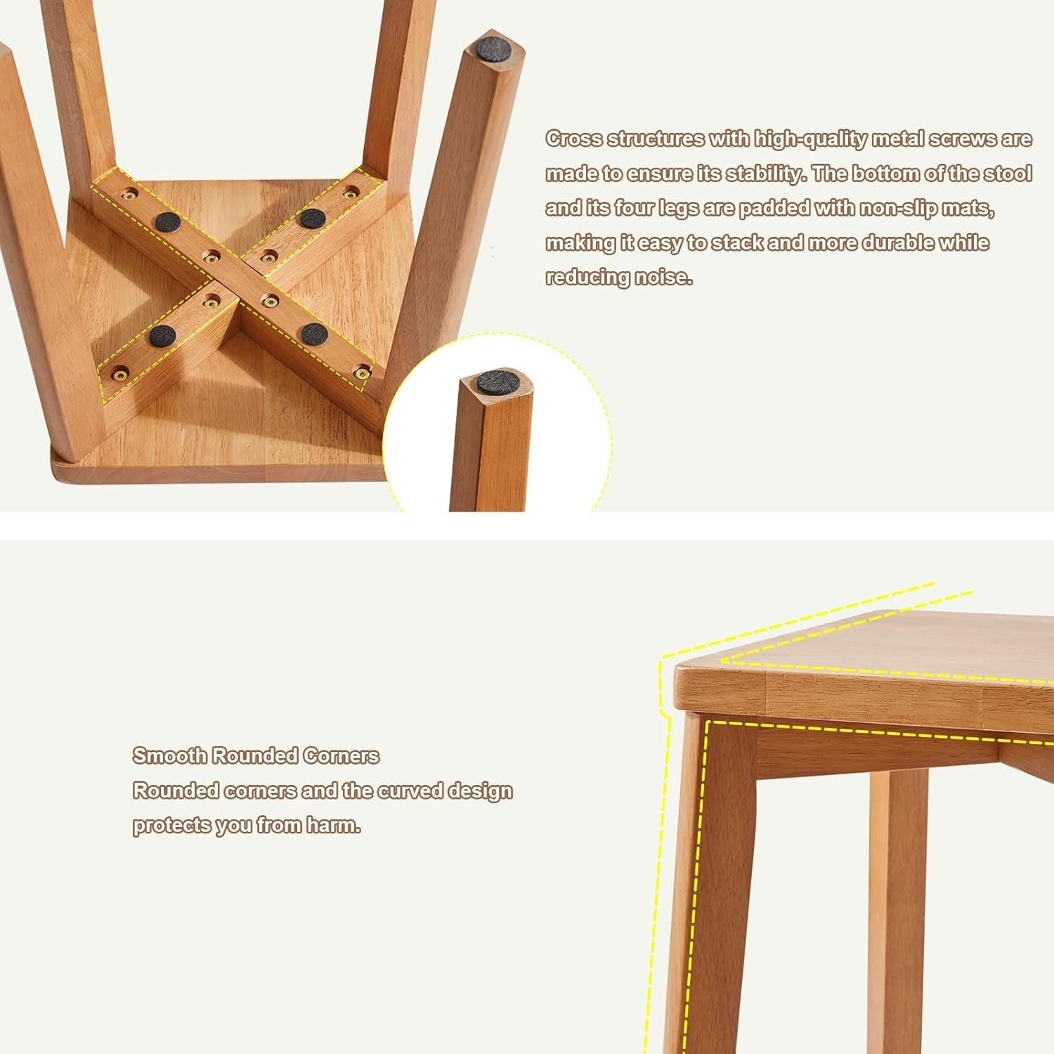 Natural Solid Wood Square Stool Modern Dressing Table Seat Small Chair