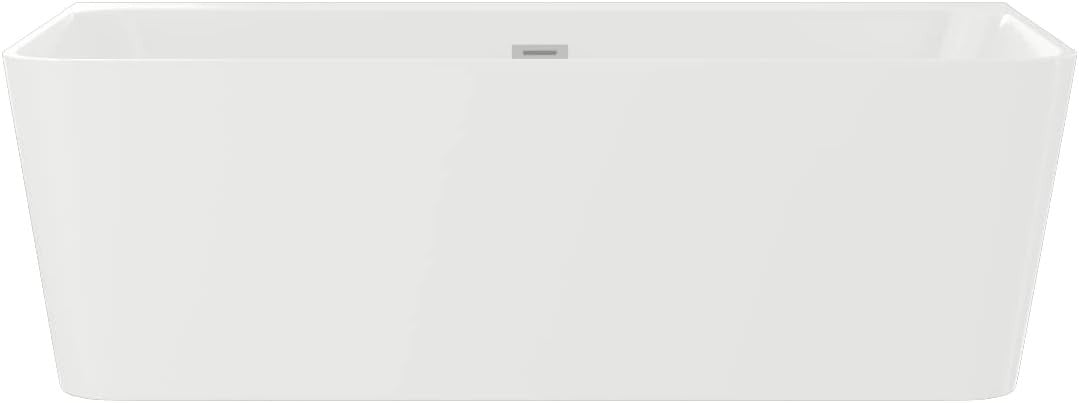 Freestanding Double Ended Square Back-to-Wall Bath White Modern Slimline