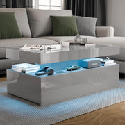 High Gloss Rectangle Coffee Table with 2 Drawers & RGB LED Lights 94x47x38cm