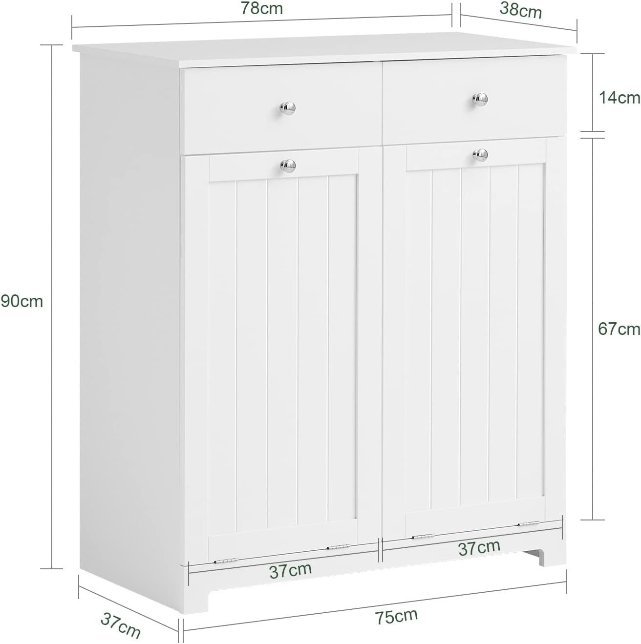 Bathroom Laundry Cabinet Storage Unit with Drawers & Baskets White MDF