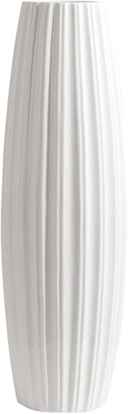 Tall Floor Vase 45cm White Striped Ceramic Pampas Grass Modern Home Decor