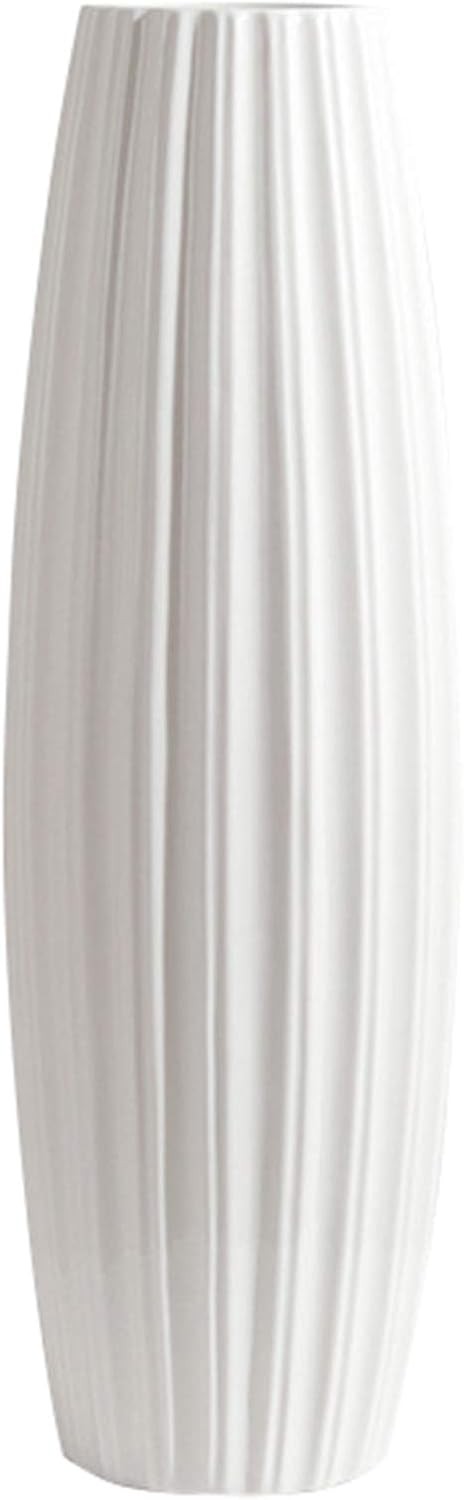 Tall Floor Vase 45cm White Striped Ceramic Pampas Grass Modern Home Decor