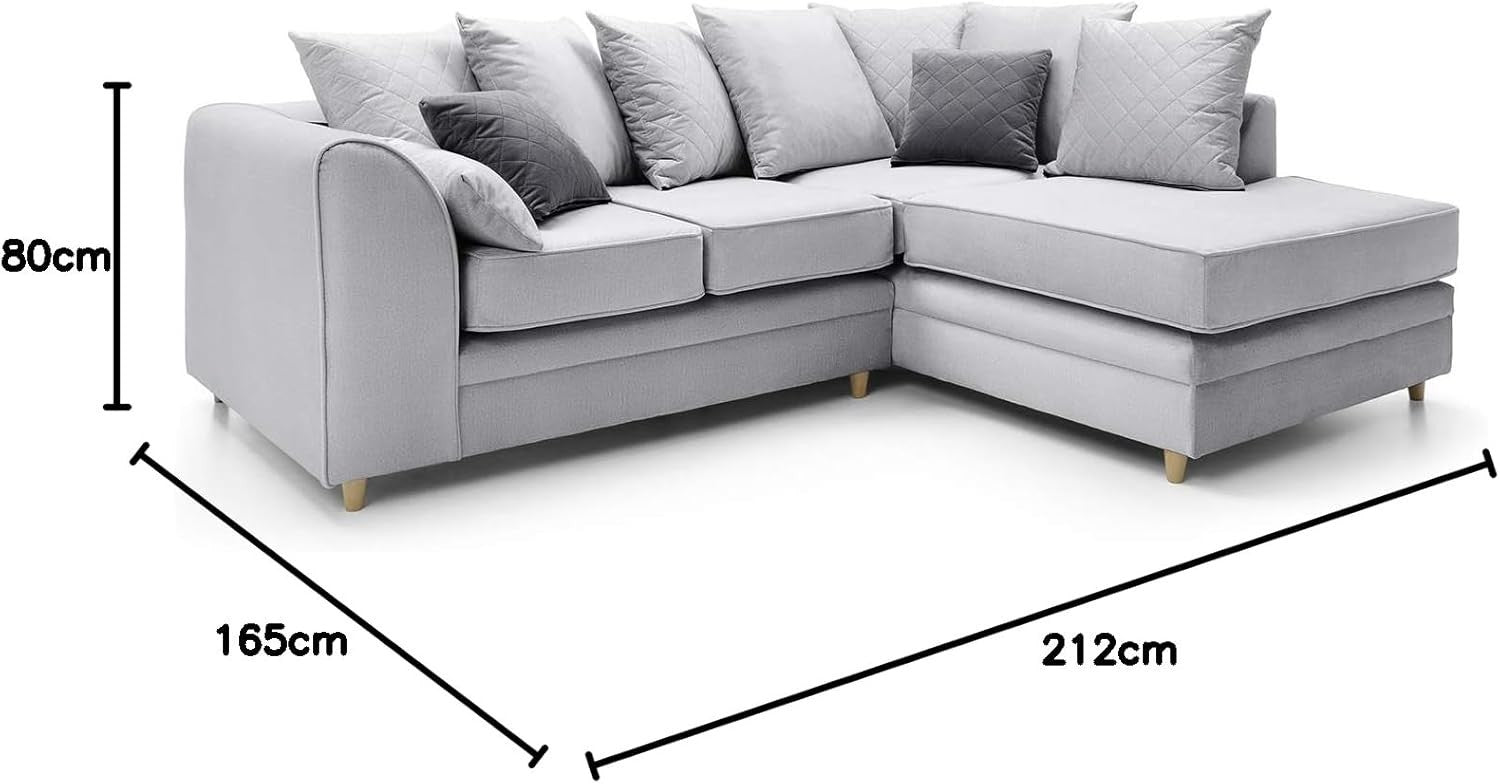 Light Grey Right Hand L Shape Corner Sofa Velvet Water Repellent Plush Comfort