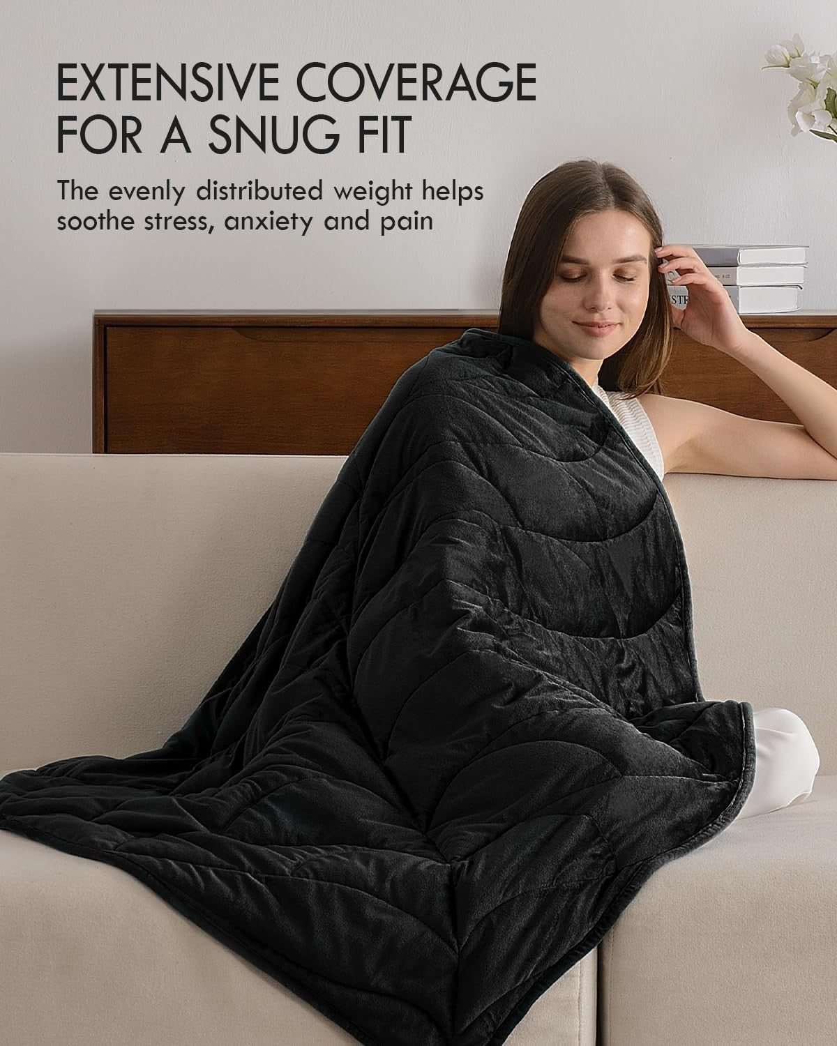 Weighted Lap Blanket Black 7lbs Soft Velvet Heavy Throw Travel Leaf Design