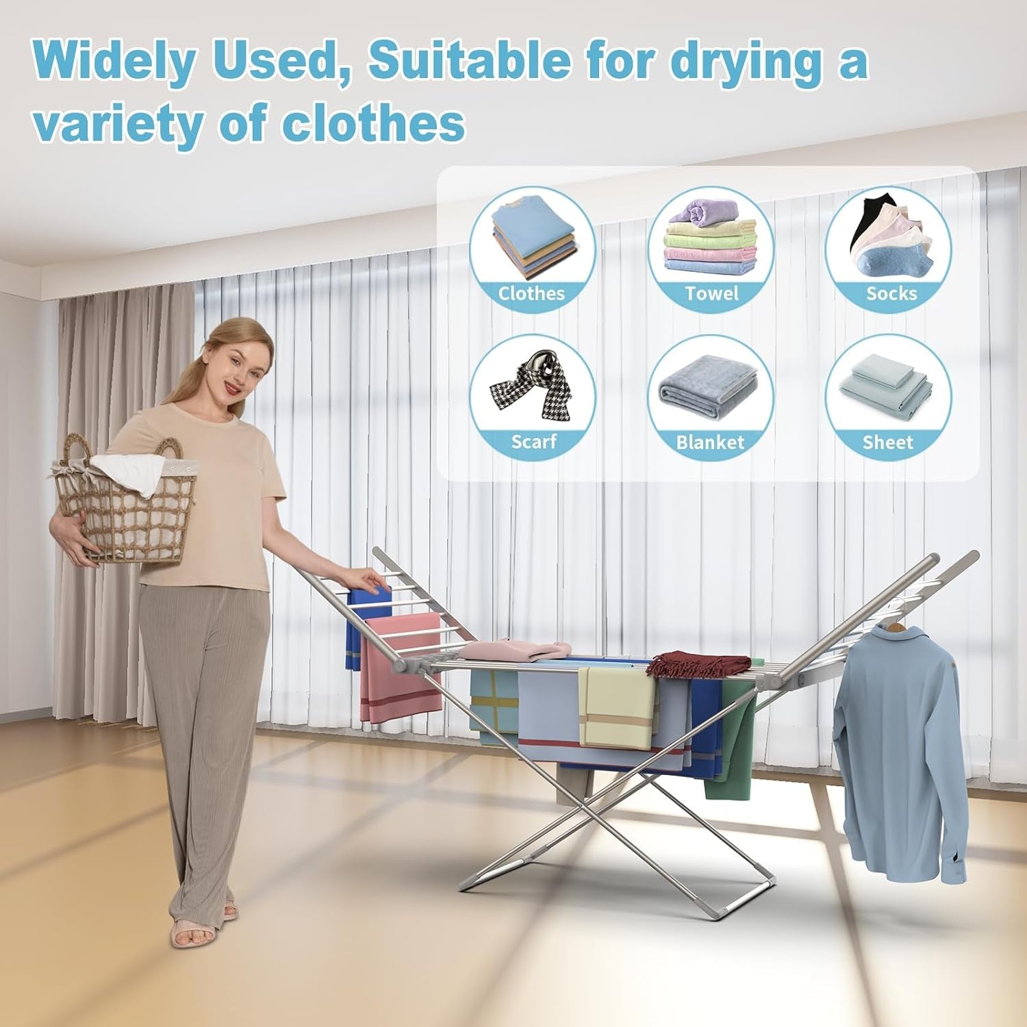 Heated Clothes Airer Foldable Winged 230W Indoor Electric Drying Rack