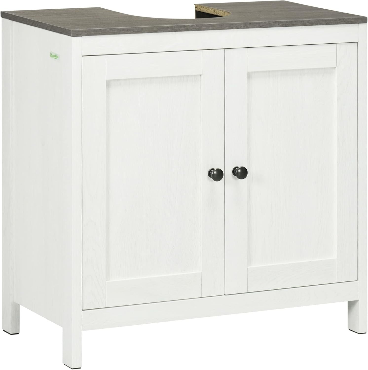 Under Sink Bathroom Cabinet Grey 60cm, Double Doors, Freestanding Storage Unit