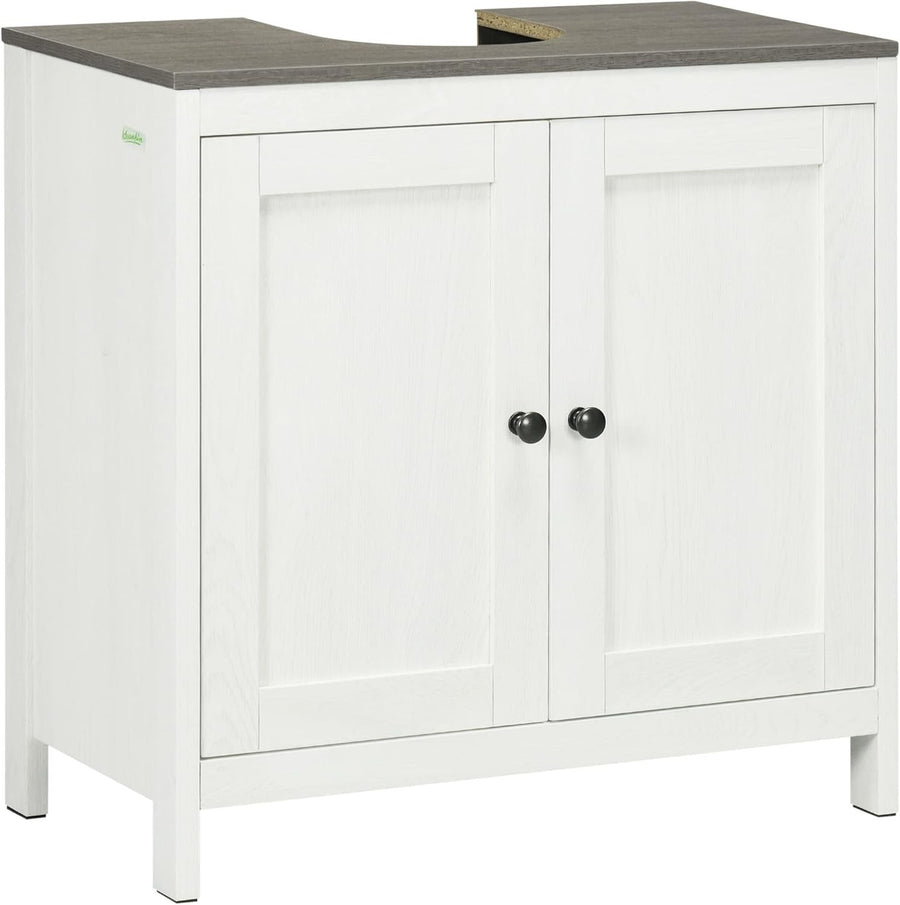 Under Sink Bathroom Cabinet Grey 60cm, Double Doors, Freestanding Storage Unit