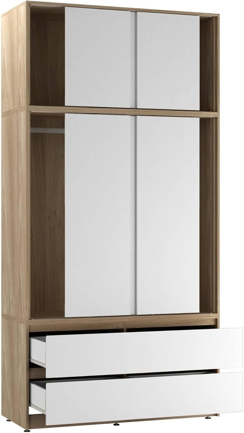 White 6 Door Sliding Wardrobe with Drawers 240cm Storage Closet Unit