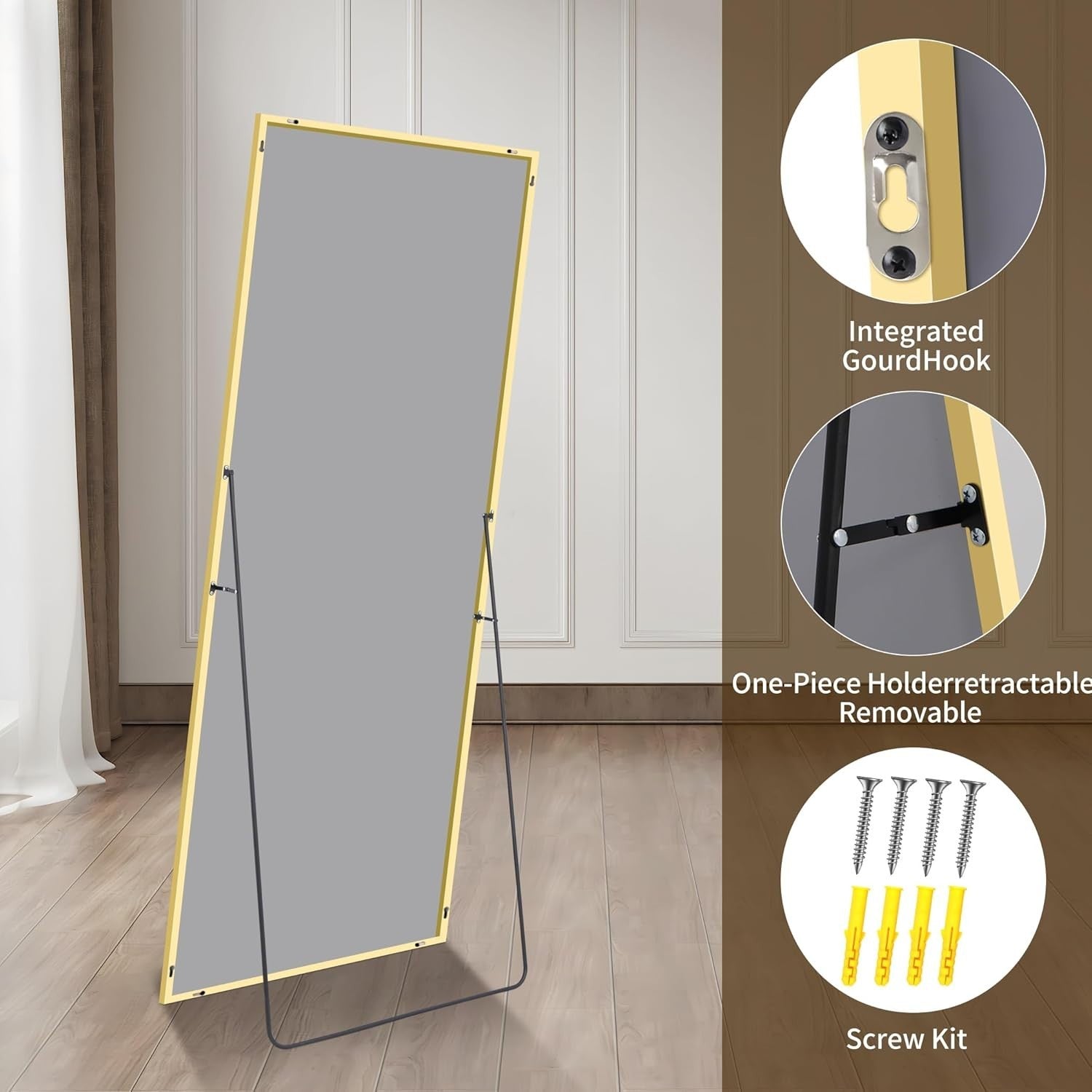 Full Length Gold Mirror 179x65cm Freestanding & Wall Mount Bedroom Use