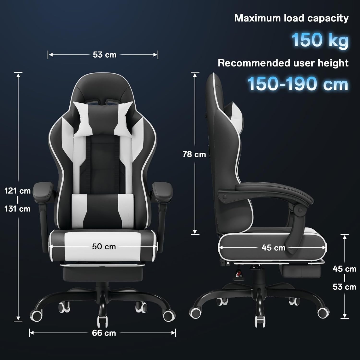 Ergonomic Gaming Chair White w/ Footrest Massage Lumbar