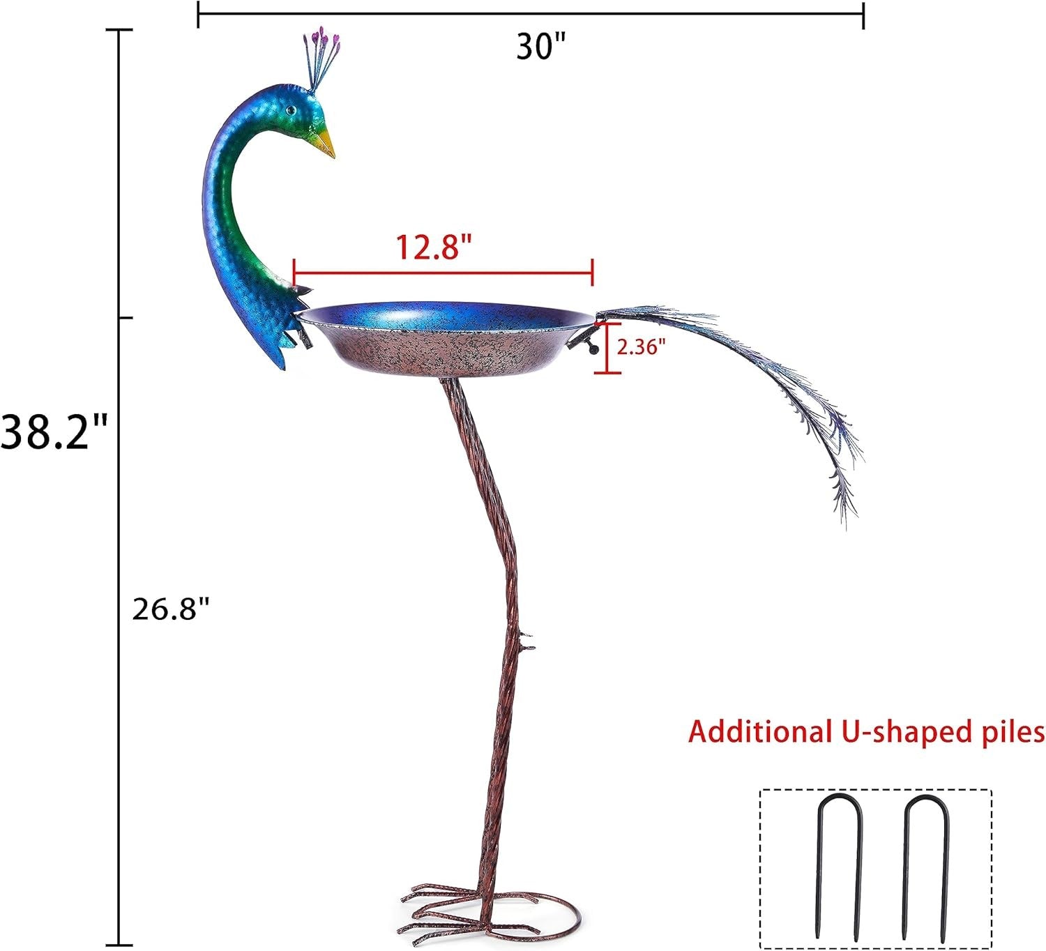 Peacock Bird Bath Outdoor Garden Decor – Metal Feeder Tray Yard Ornament 38