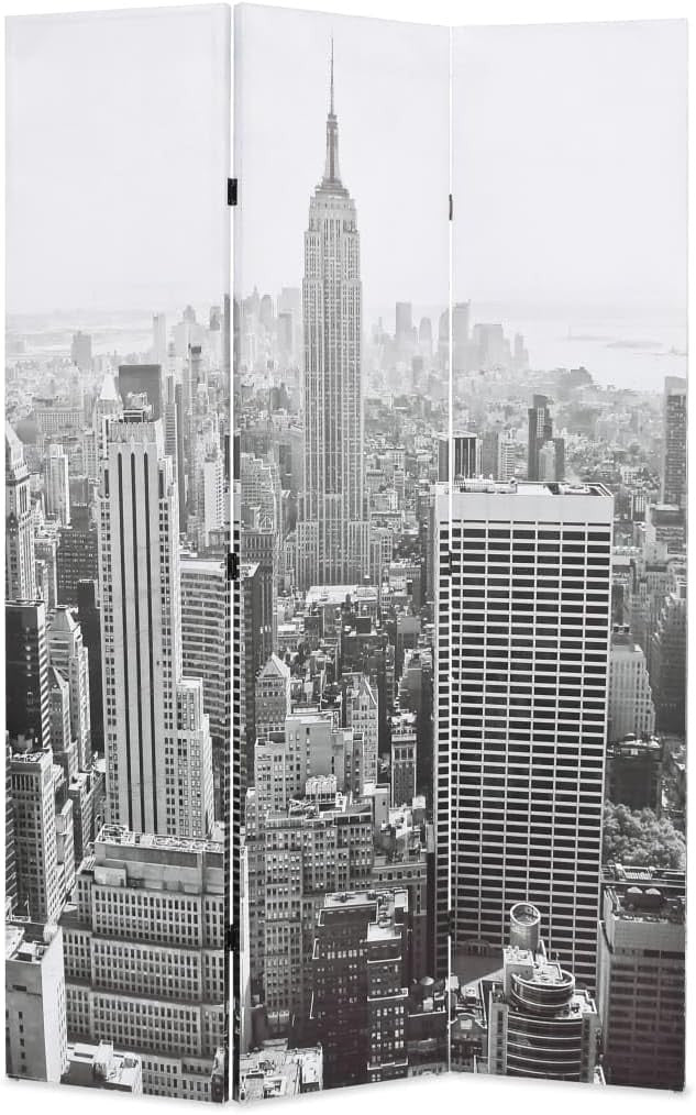 New York Black & White Folding Room Divider 120x170cm Wood Screen
