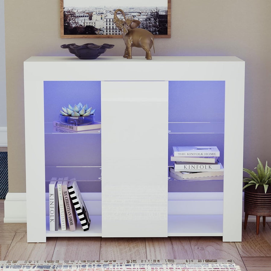 White LED Sideboard RGB Cabinet High Gloss Storage Unit Modern Display
