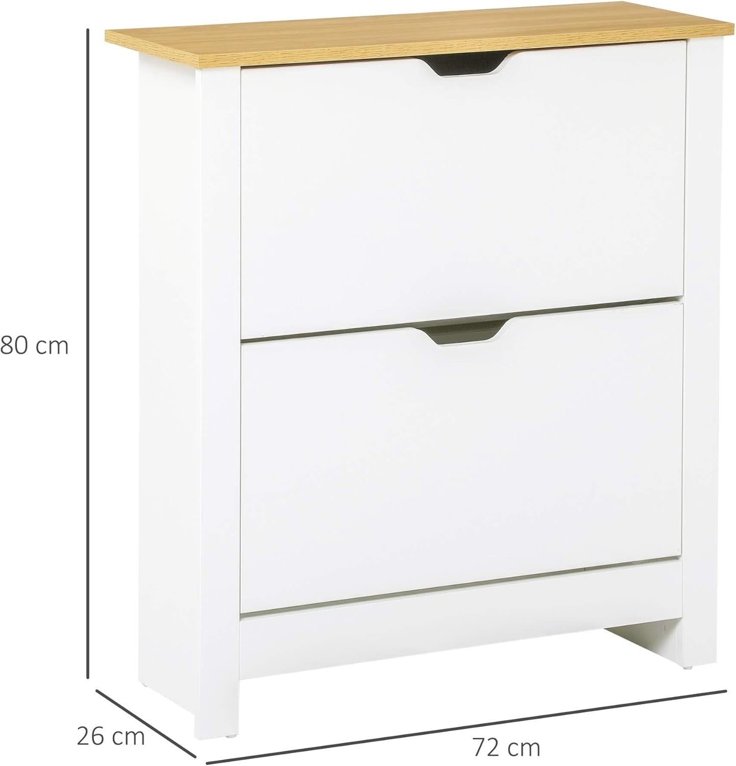 White Slim Shoe Cabinet 2 Flip Drawers Narrow Storage Unit for Hallway
