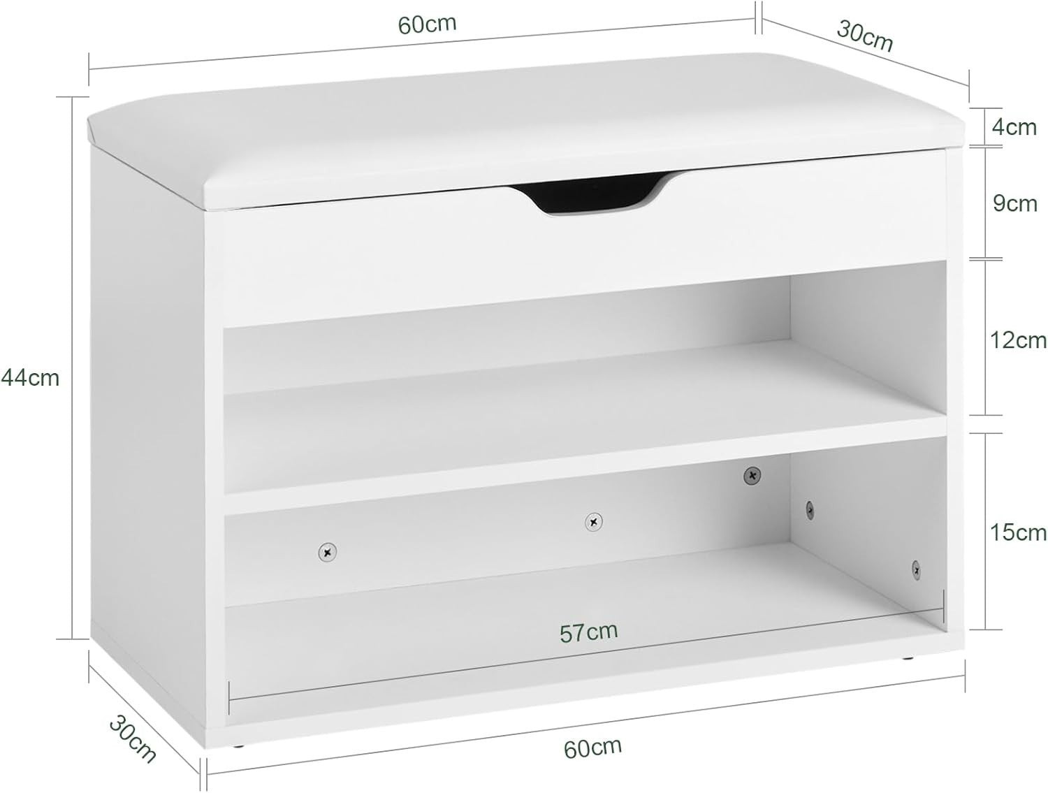 White Shoe Storage Bench with Padded Seat & 2 Tiers – Hallway Rack