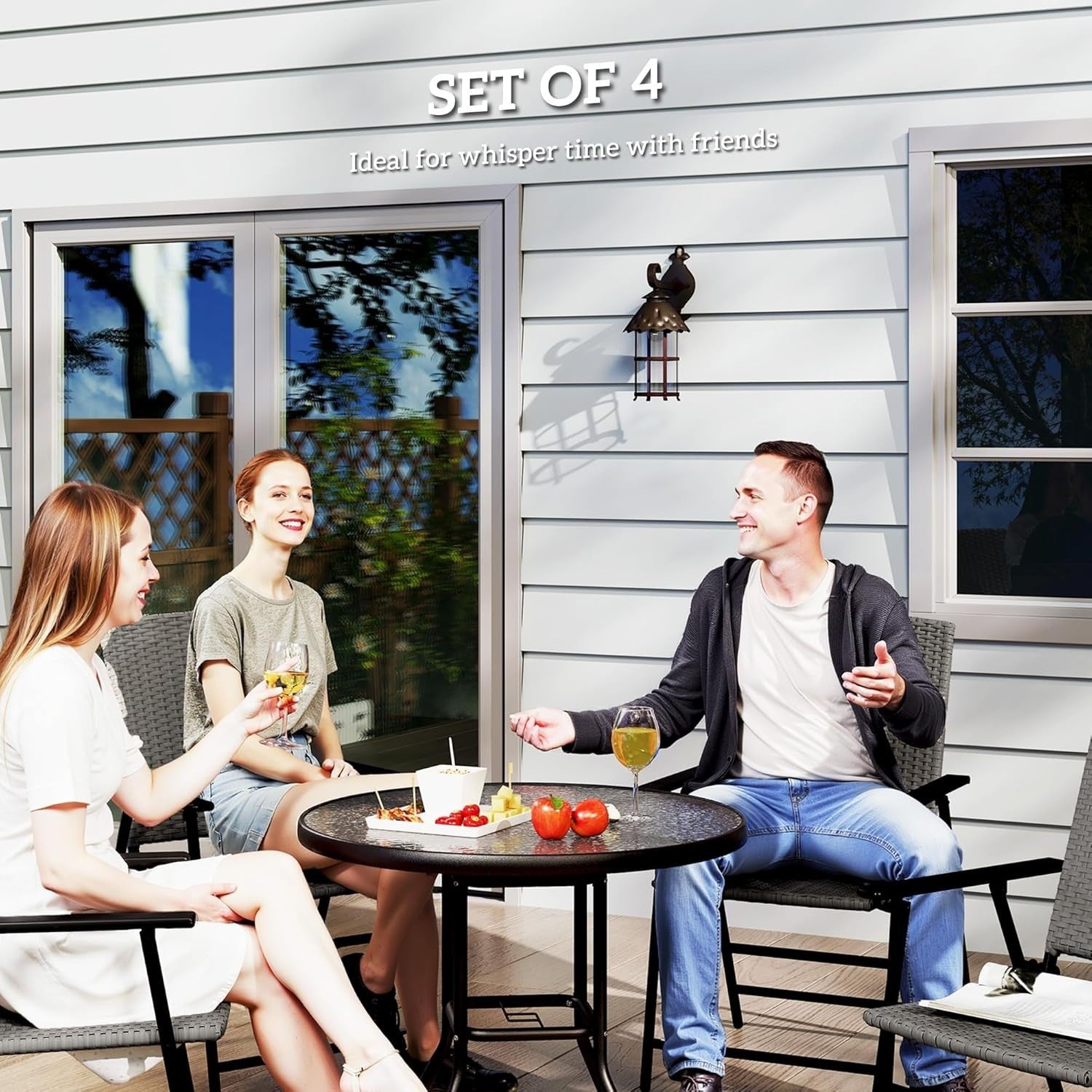 Set of 4 Folding Garden Chairs High Back Rattan Patio Dining Seating
