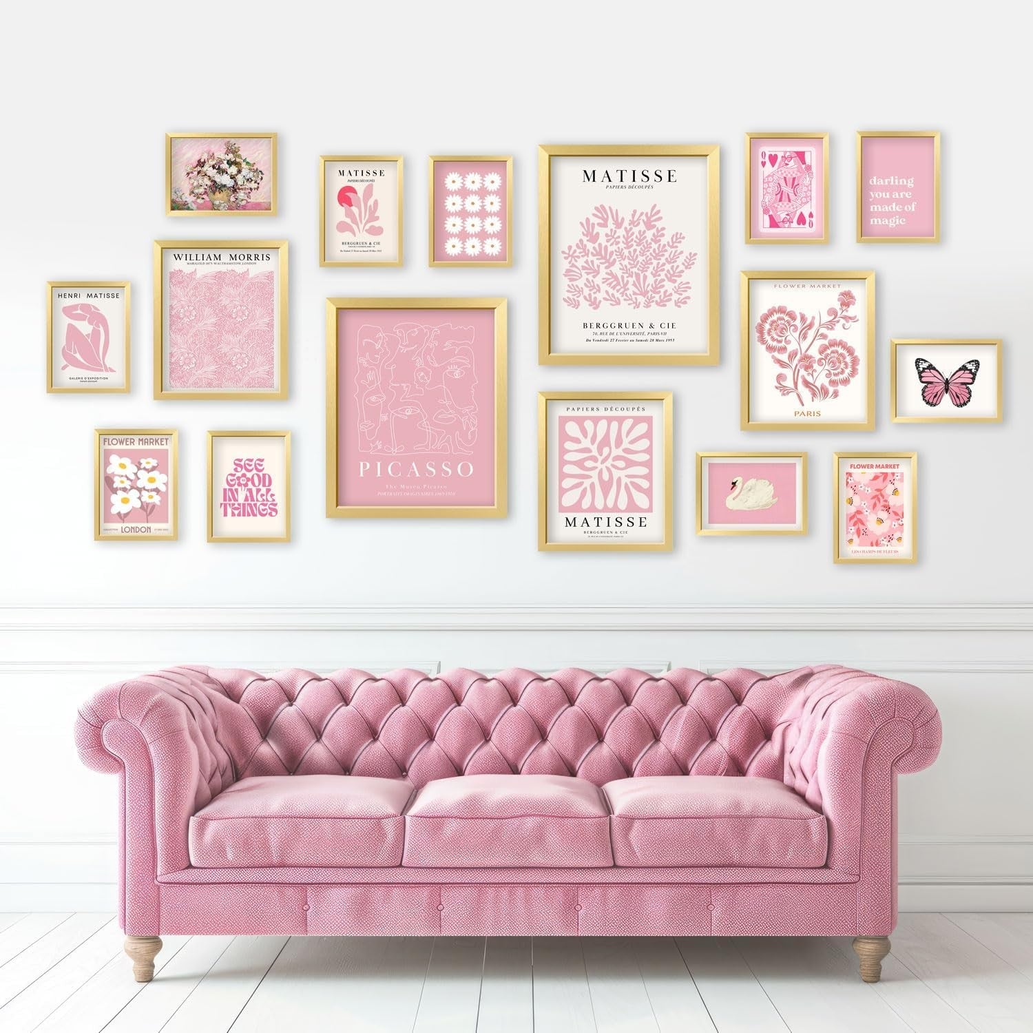 Pink Gallery Wall Art 16pc 11x14in Matisse Style Poster Set
