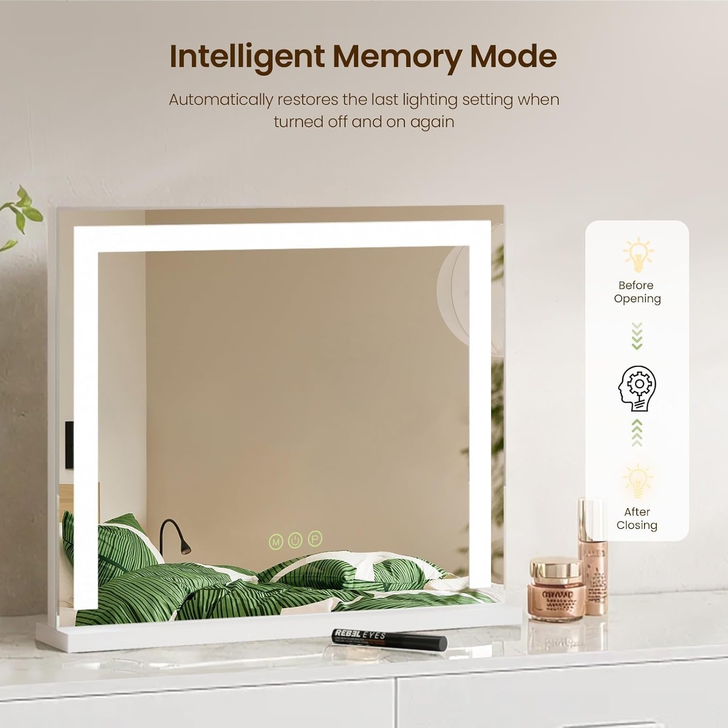 Touch Screen Vanity Mirror 60cm LED Lights 3 Color Dimmable Makeup Mirror
