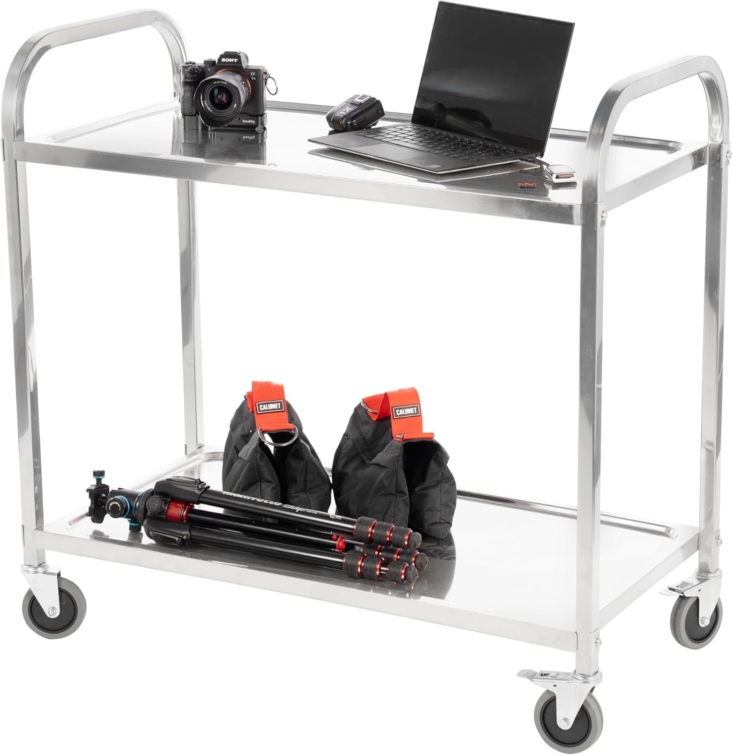 2 Tier Stainless Steel Catering Trolley w/ Locking Wheels