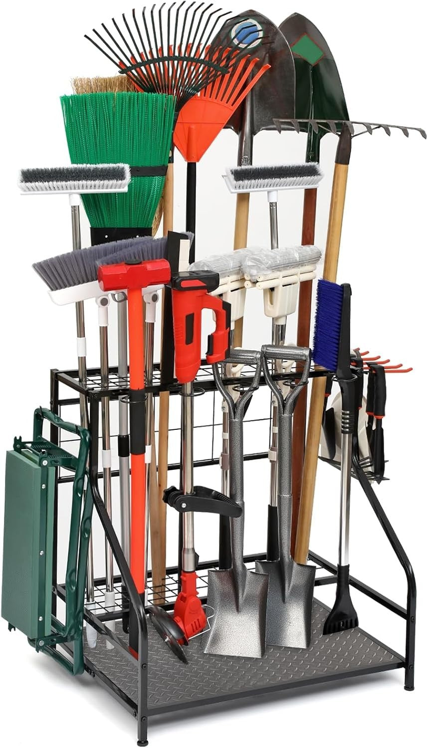 Adjustable Steel Garden Tool Rack Holds 58 Tools 72x72x71cm Black