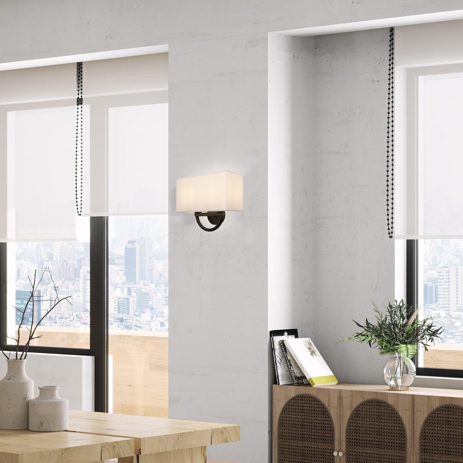 Modern Double Wall Light Fabric Shade Sconce for Bedroom & Living Room