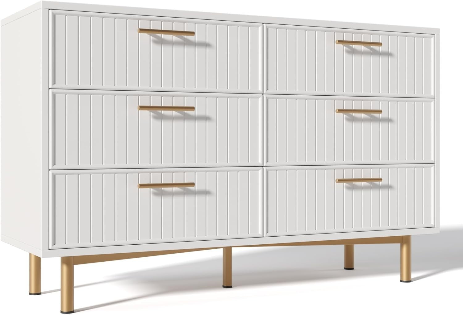 White Gold 6 Drawer Sideboard Cabinet Chest Modern Storage 120cm Wide