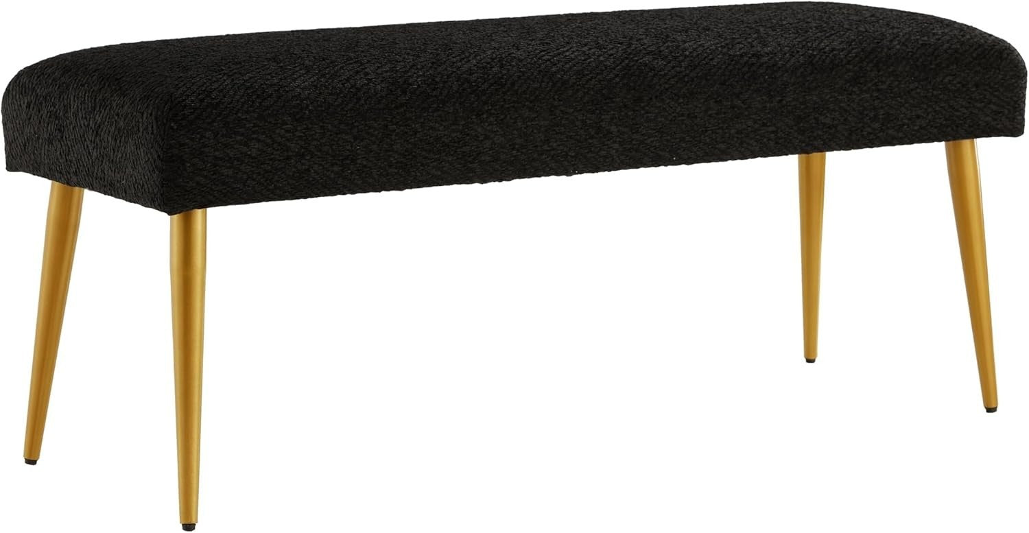 Luxury Black Upholstered Entryway Bench with Gold Metal Legs – 112cm Padded