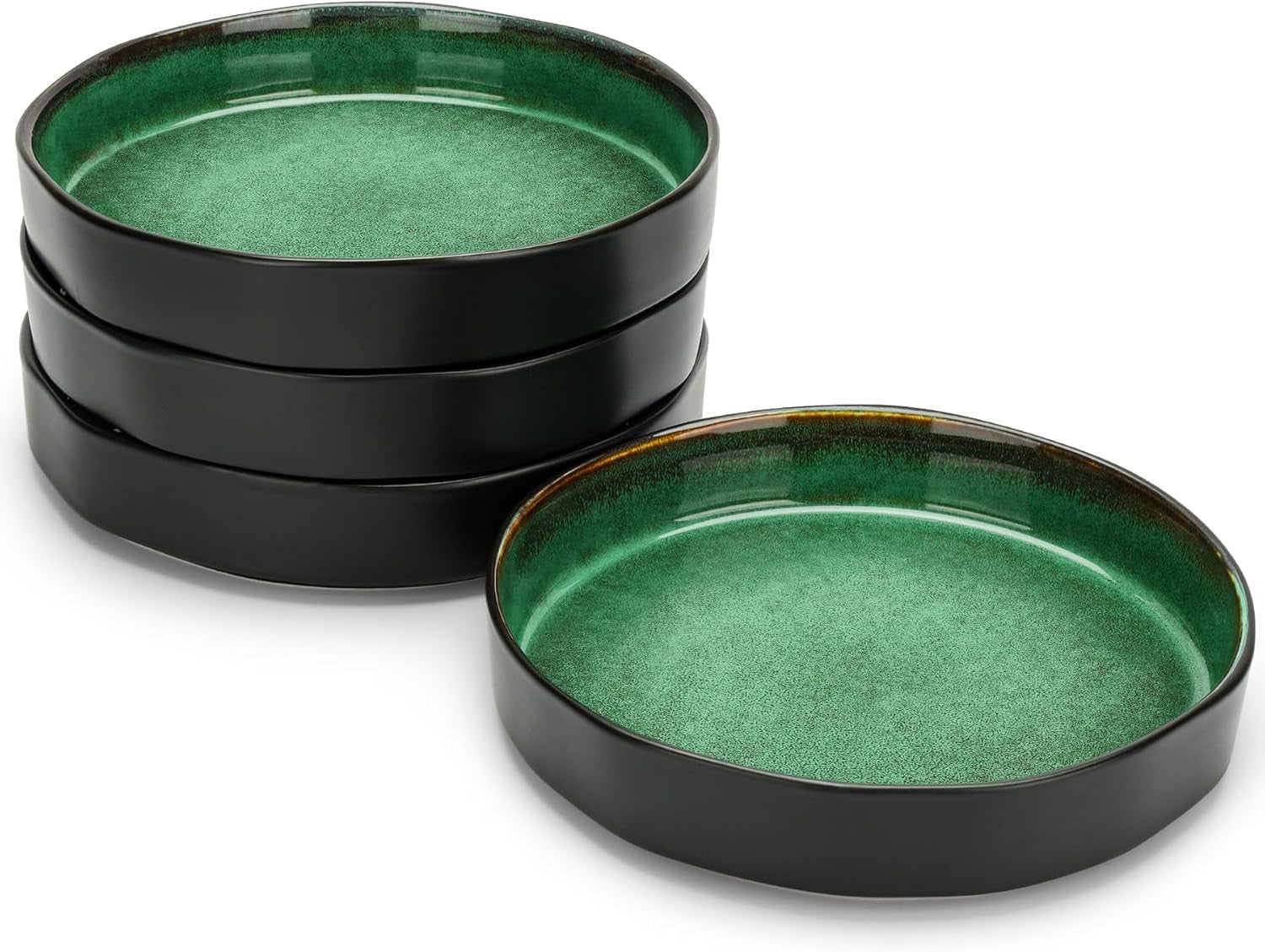 4pc Large Pasta Bowls 1000ml 22cm Deep Porcelain Plates Green Set
