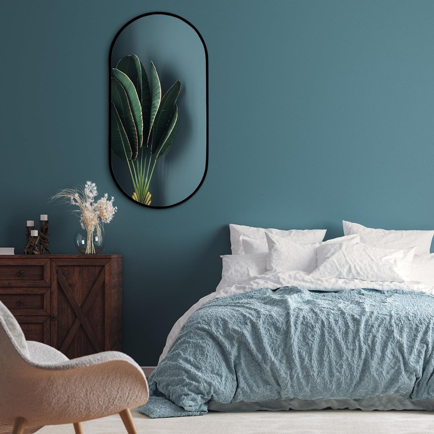 Large Black Oval Wall Mirror 50x100cm with Aluminium Frame for Bathroom
