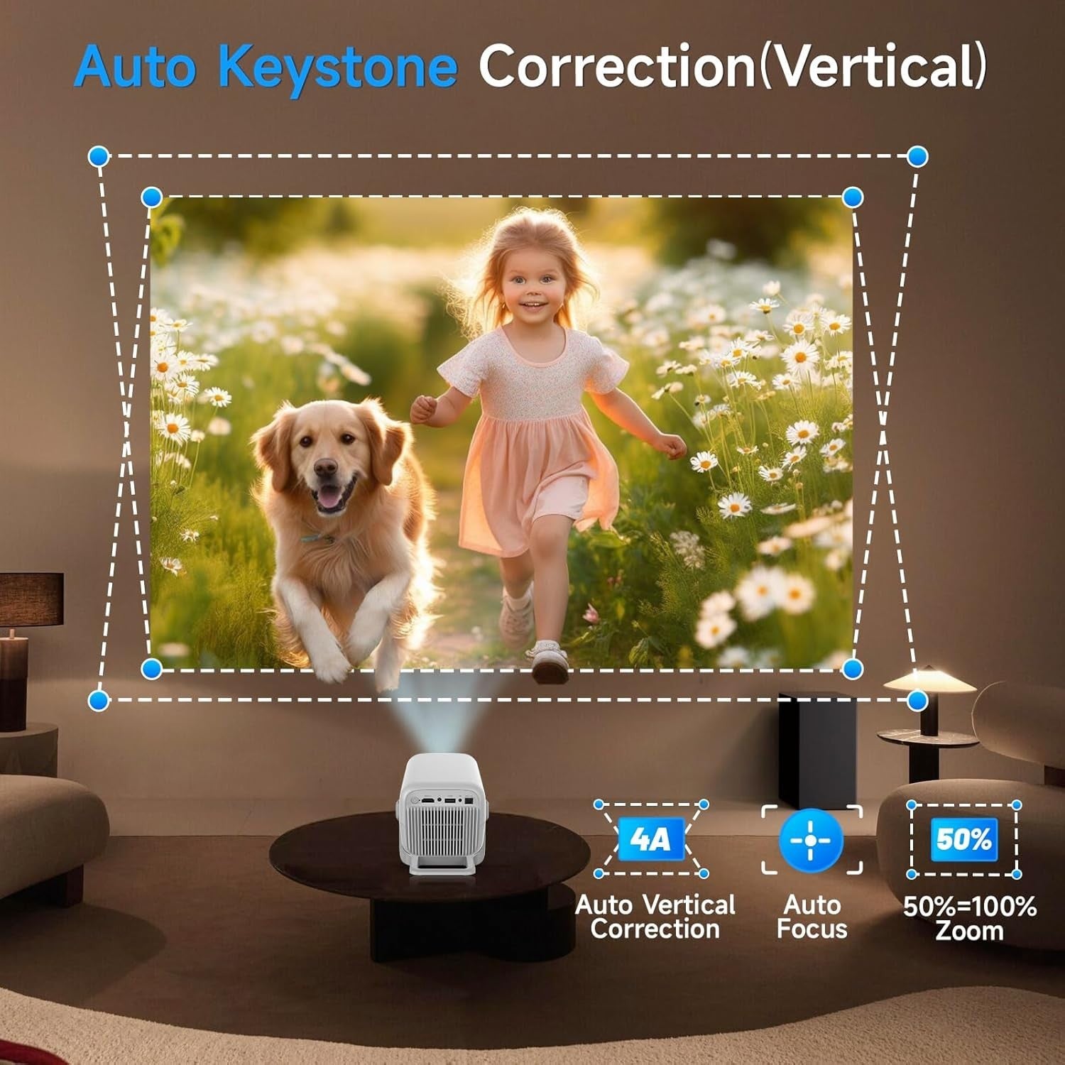 Mini 1080P Projector WiFi 6 Bluetooth Auto Keystone 4K Support Portable