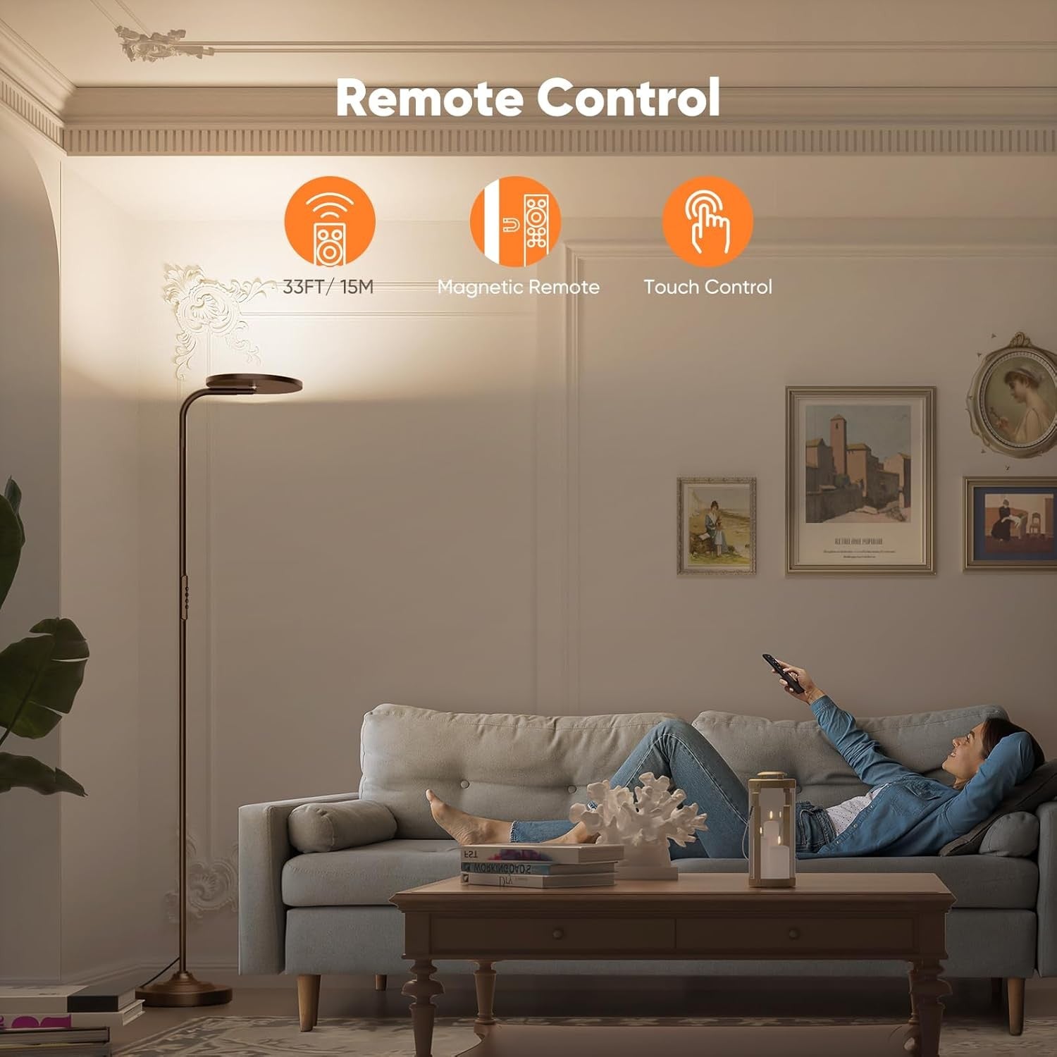 36W LED Floor Lamp Remote Dimmable 350° Rotating Reading Standing